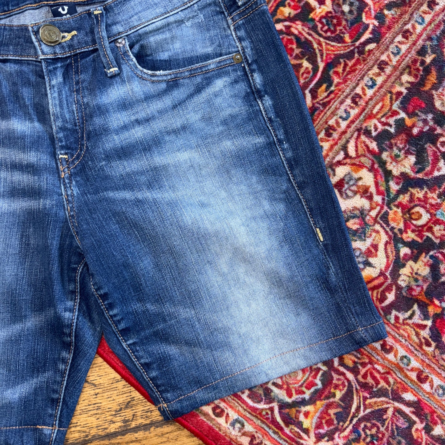 Vintage True Religion Blue Embroidered Y2K Shorts Jorts - 32