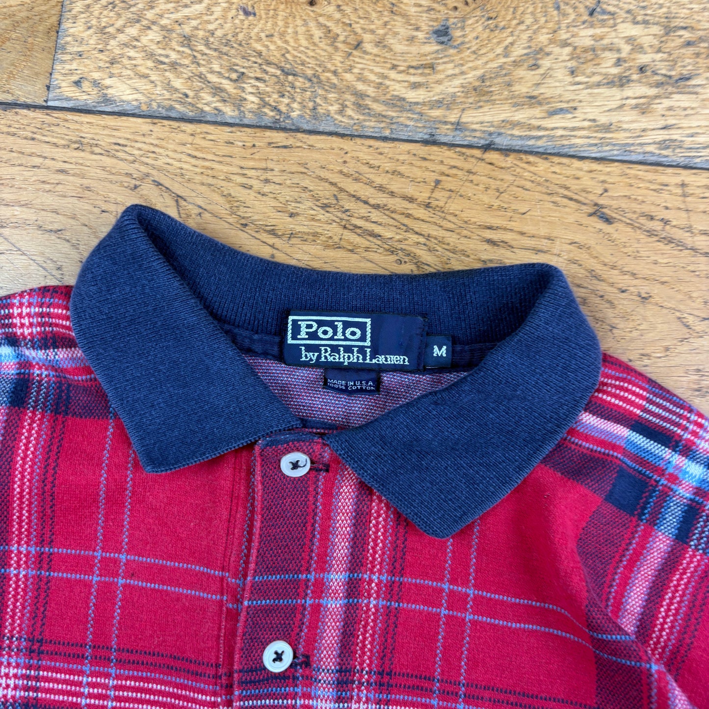 Vintage Ralph Lauren Red Check Polo T-Shirt - M