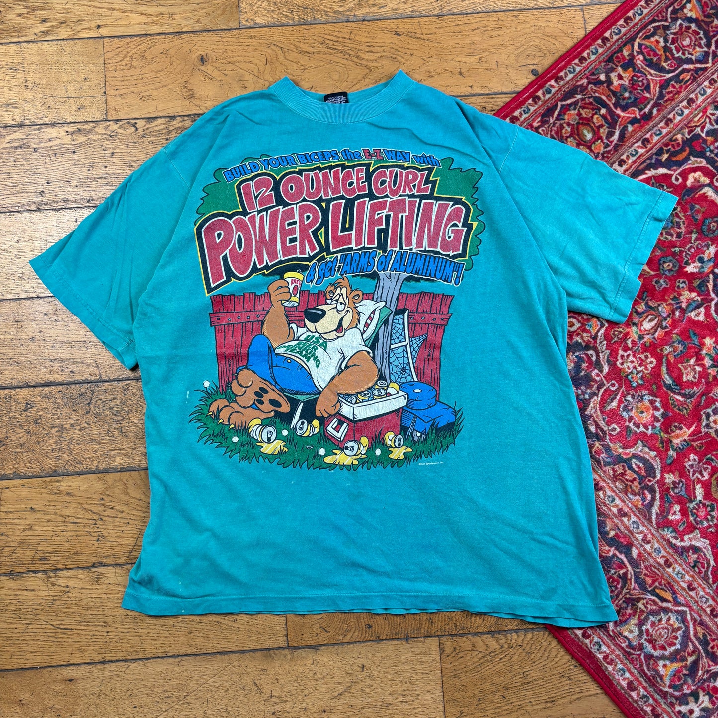 Vintage 90s Beer Gym Funny Blue Green Single Stitch Graphic T-Shirt - Xl