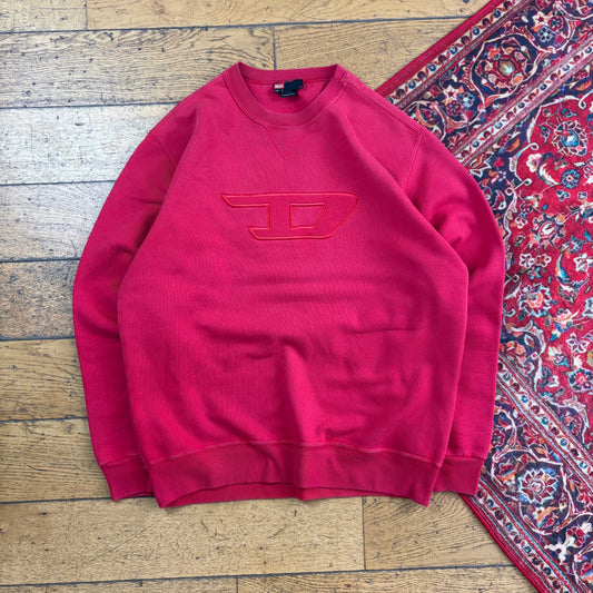 Vintage Diesel Red Embroidered Sweatshirt - M