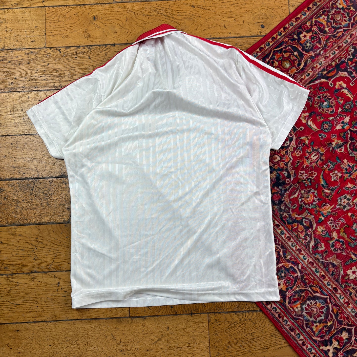 Vintage Adidas Embroidered White Red Football Polo T Shirt - M