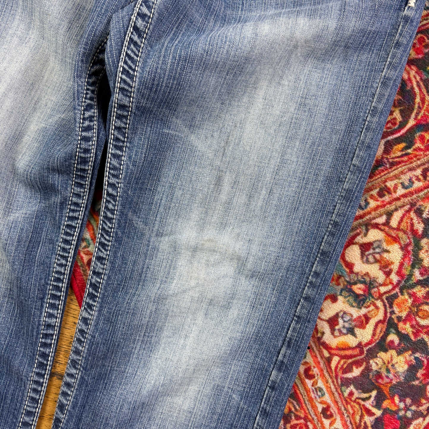 Vintage Blue Embroidered Y2K Hip Hop Baggy Jeans - 34