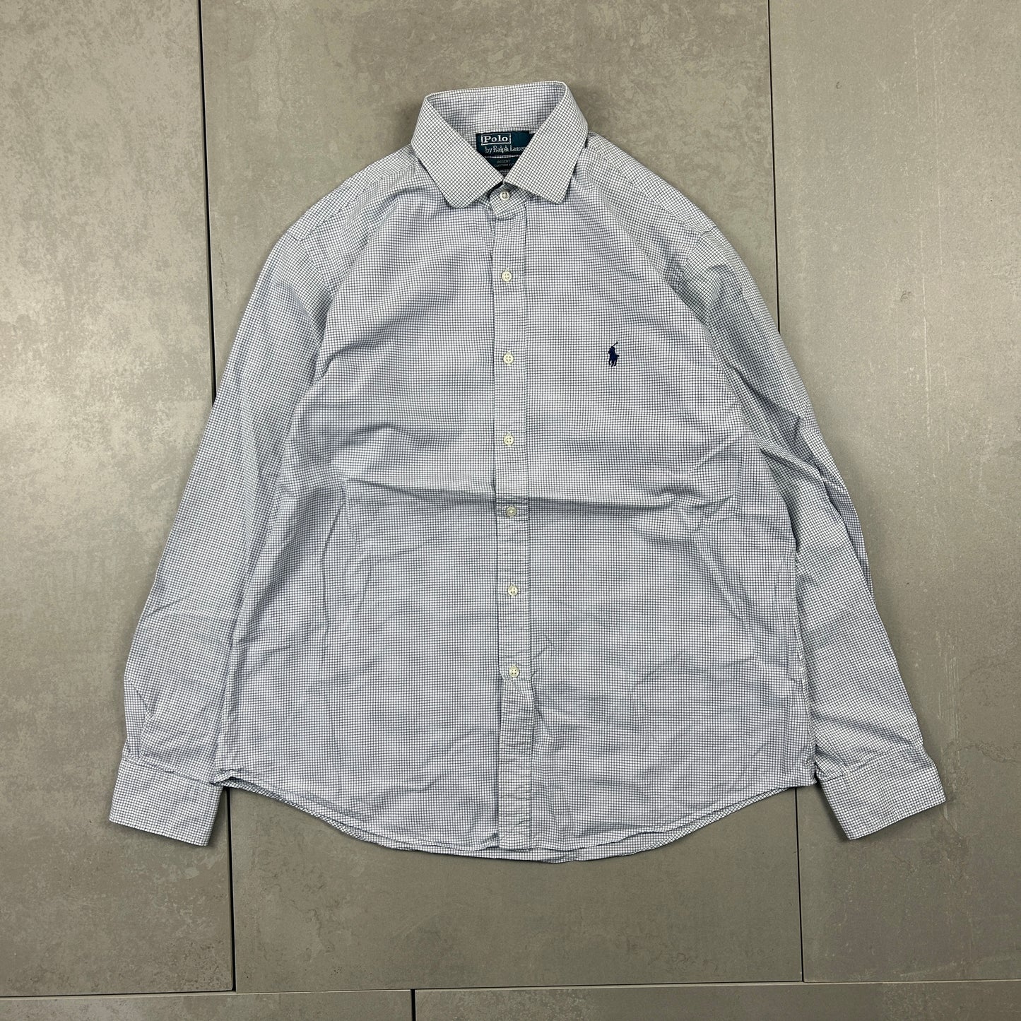 Vintage Ralph Lauren Check White Navy Button Shirt - L