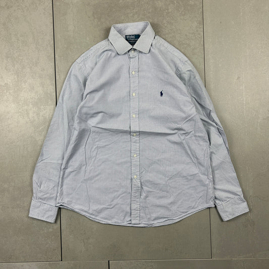 Vintage Ralph Lauren Check White Navy Button Shirt - L