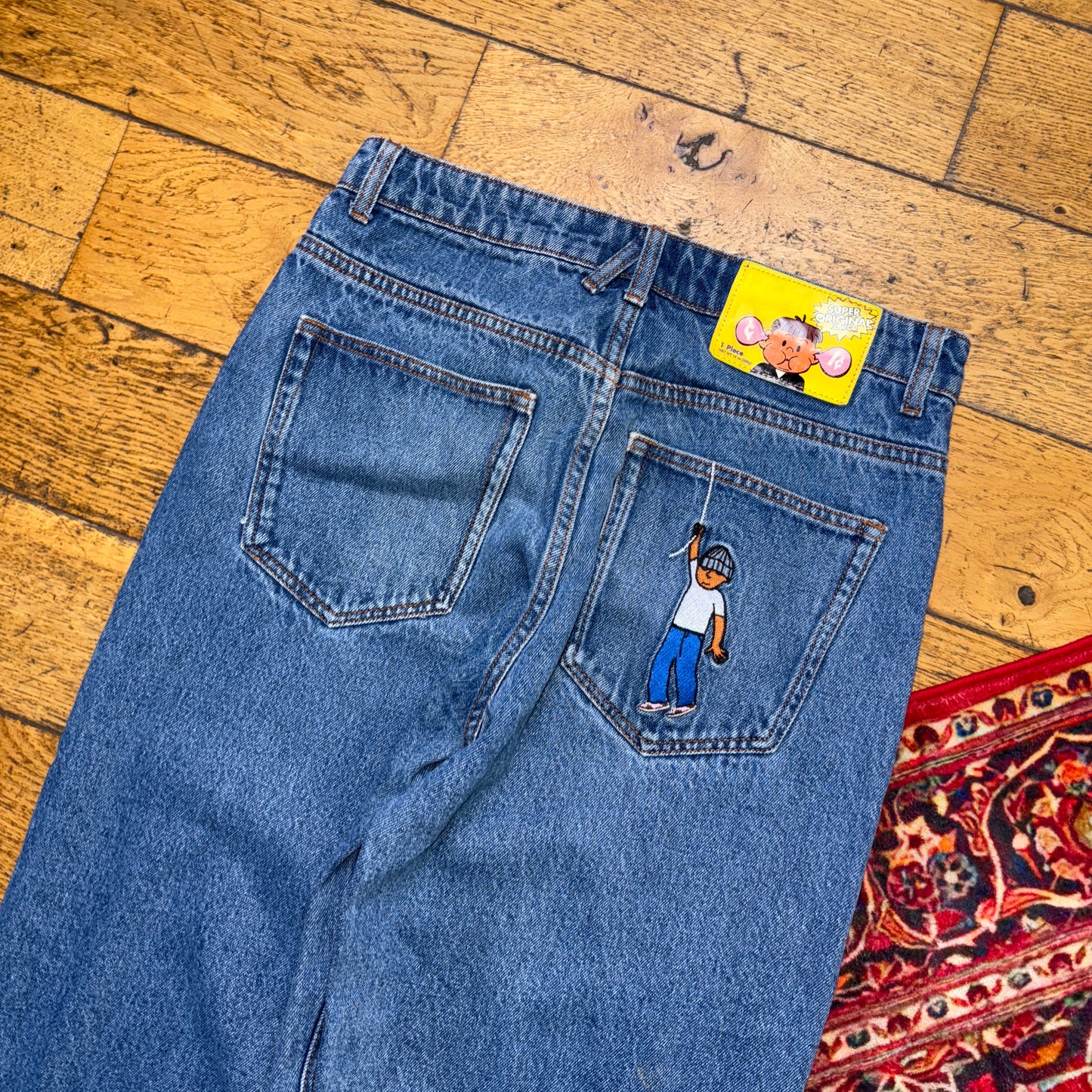 Vintage Chaos Jeans Blue Tapered Embroidered Y2K Hip Hop Baggy Jeans - 30S