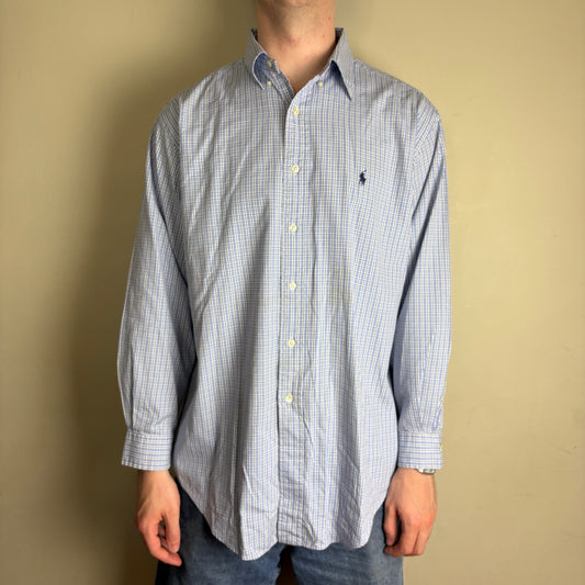 Vintage Ralph Lauren Blue Check Plaid Embroidered Shirt - 2XL