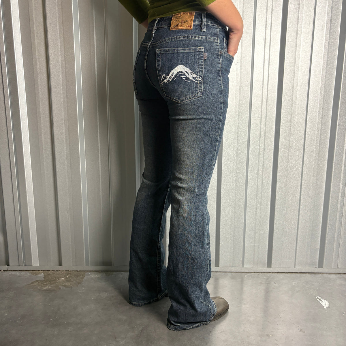 Embroidered Blue Japanese Denim Hip Hop Y2K Bootcut Womens Jeans - 30L