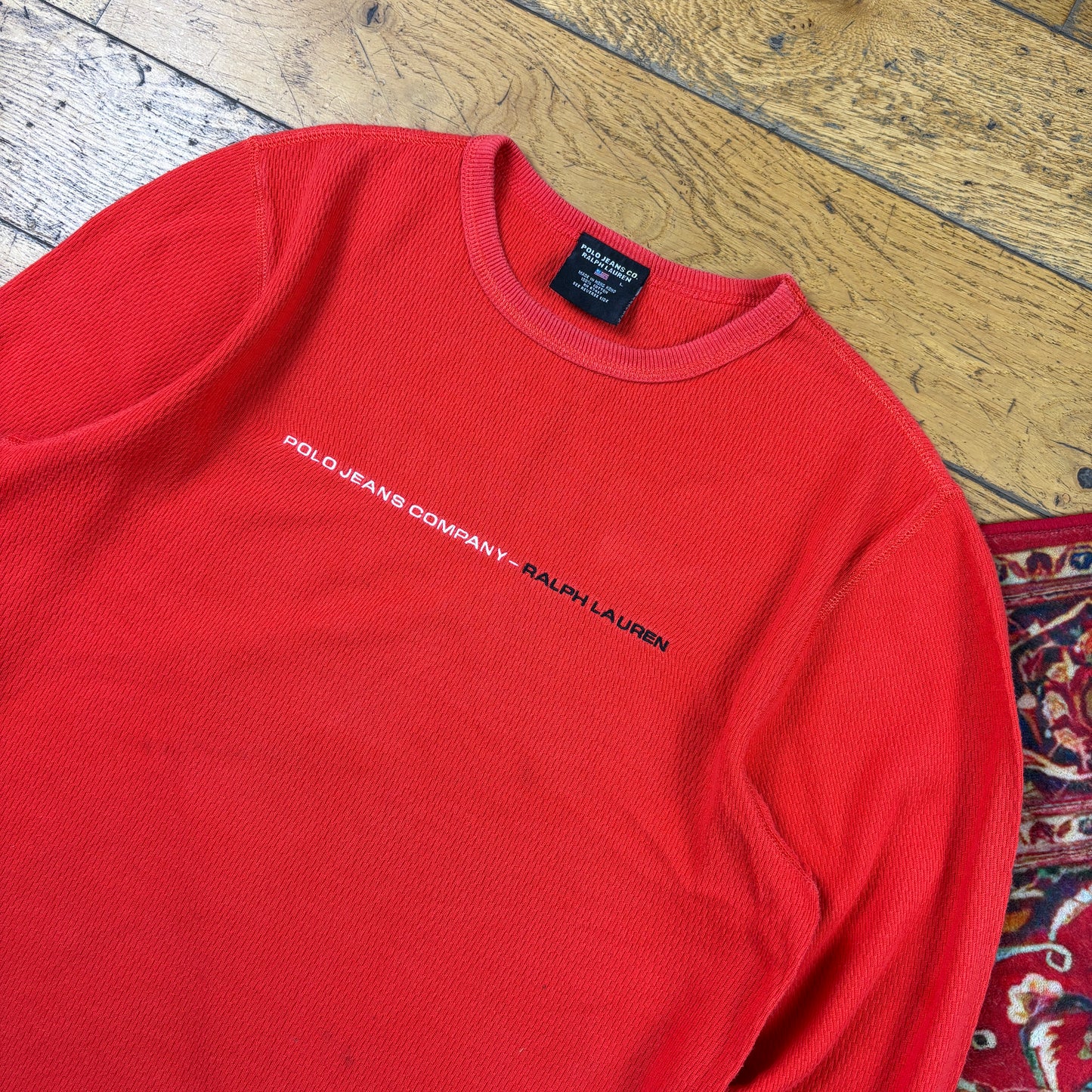 Vintage Ralph Lauren Polo Jeans Embroidered Orange Red Long Sleeve T-Shirt - S