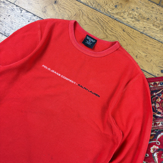 Vintage Ralph Lauren Polo Jeans Embroidered Orange Red Long Sleeve T-Shirt - S