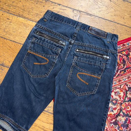 Vintage Blue Embroidered Denim Shorts - 28