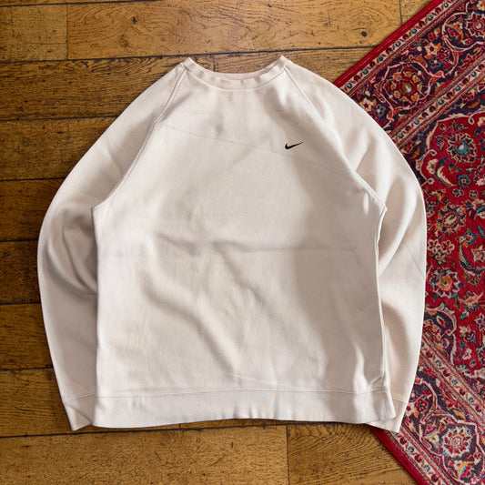 Vintage Nike Y2K Cream Swoosh Embroidered Sweatshirt - L