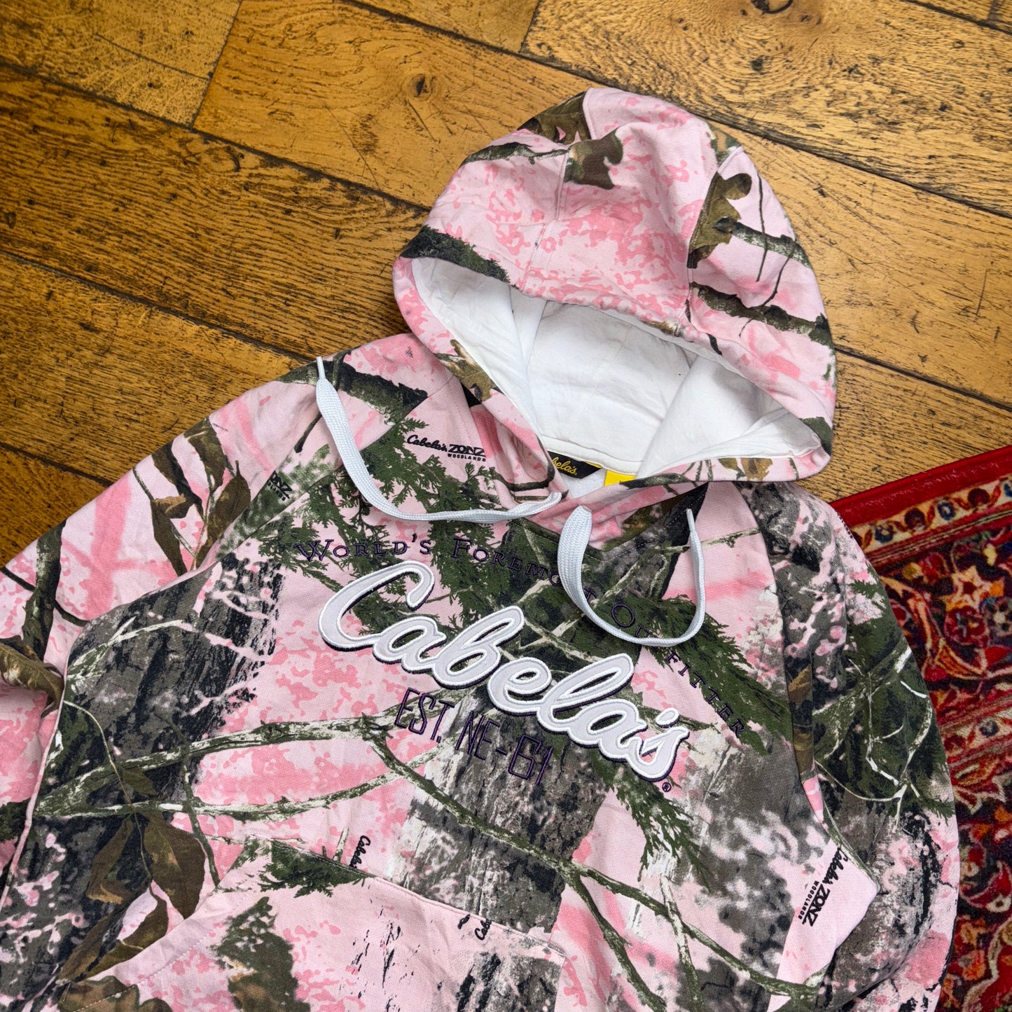 Vintage Cabelas Realtree Womens Camo Pink Hoodie Sweatshirt - M