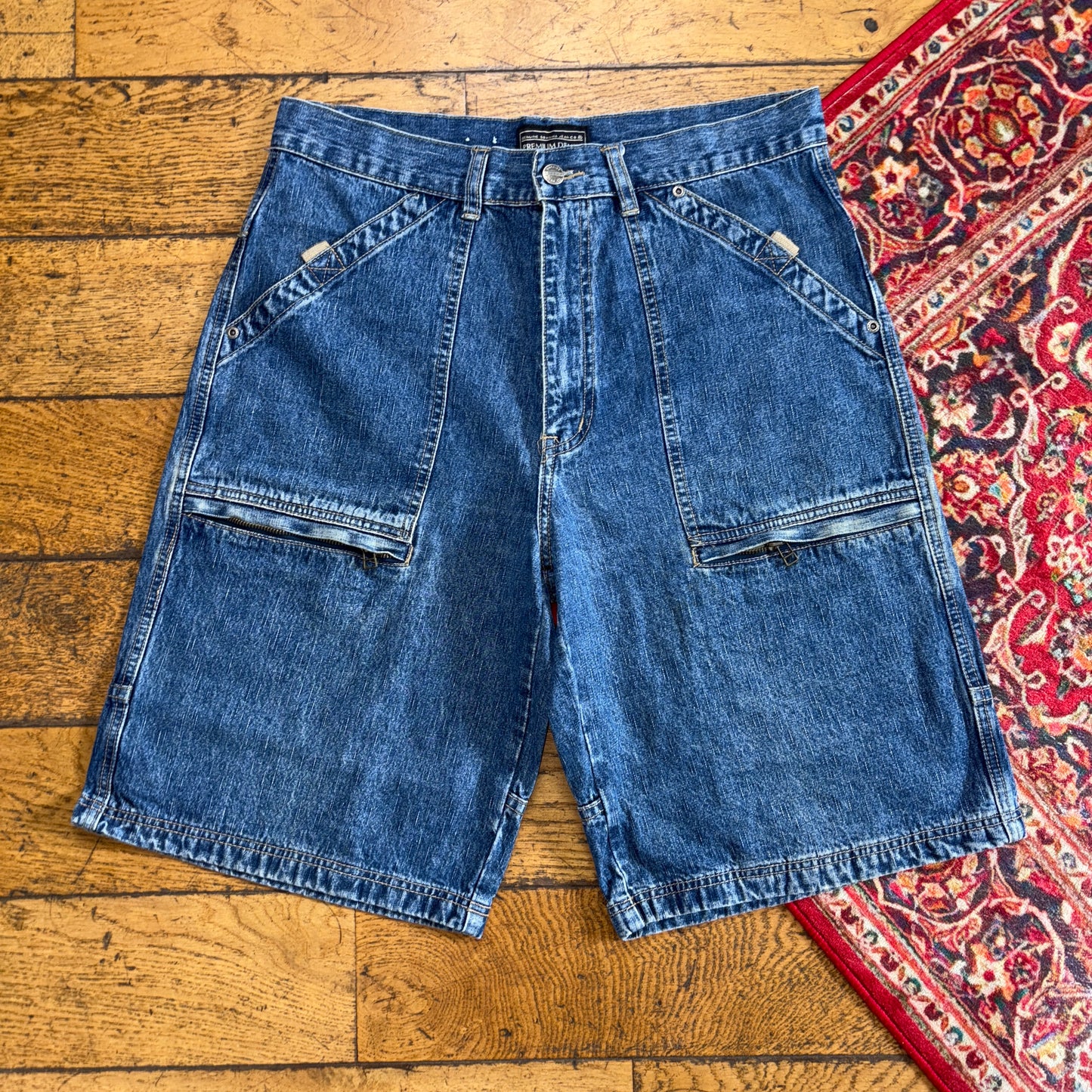 Vintage Sonoma Blue Embroidered Y2K Hip Hop Baggy Jeans Shorts Jorts - 34