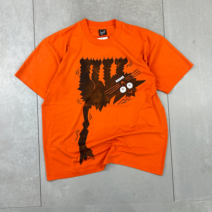 Vintage Single Stitch Funny Cat T-Shirt Orange - XL