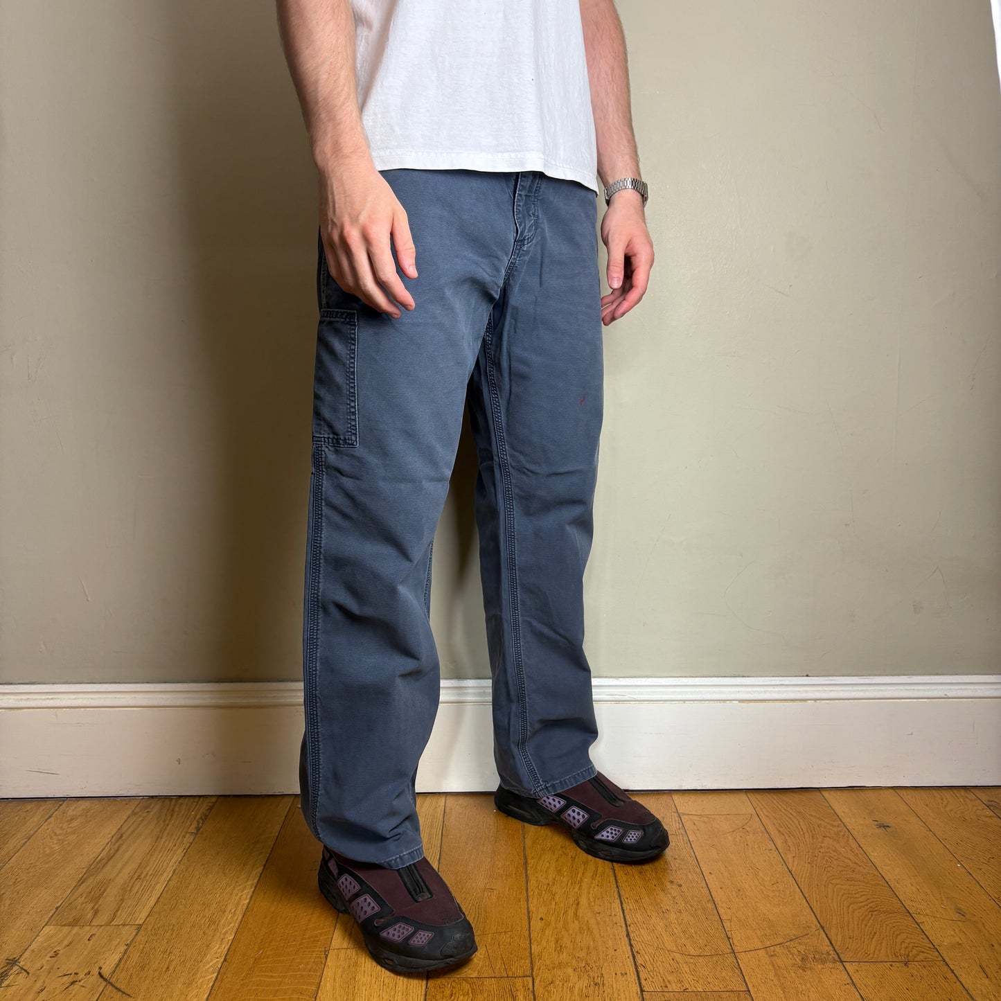 Vintage Carhartt Blue Navy Workwear Carpenter Baggy Trousers - 34S