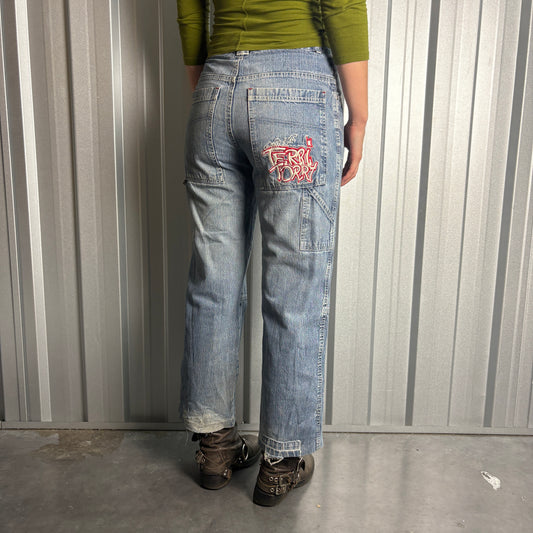 Embroidered Blue Territory Japanese Denim Hip Hop Y2K Baggy Jeans - 30S