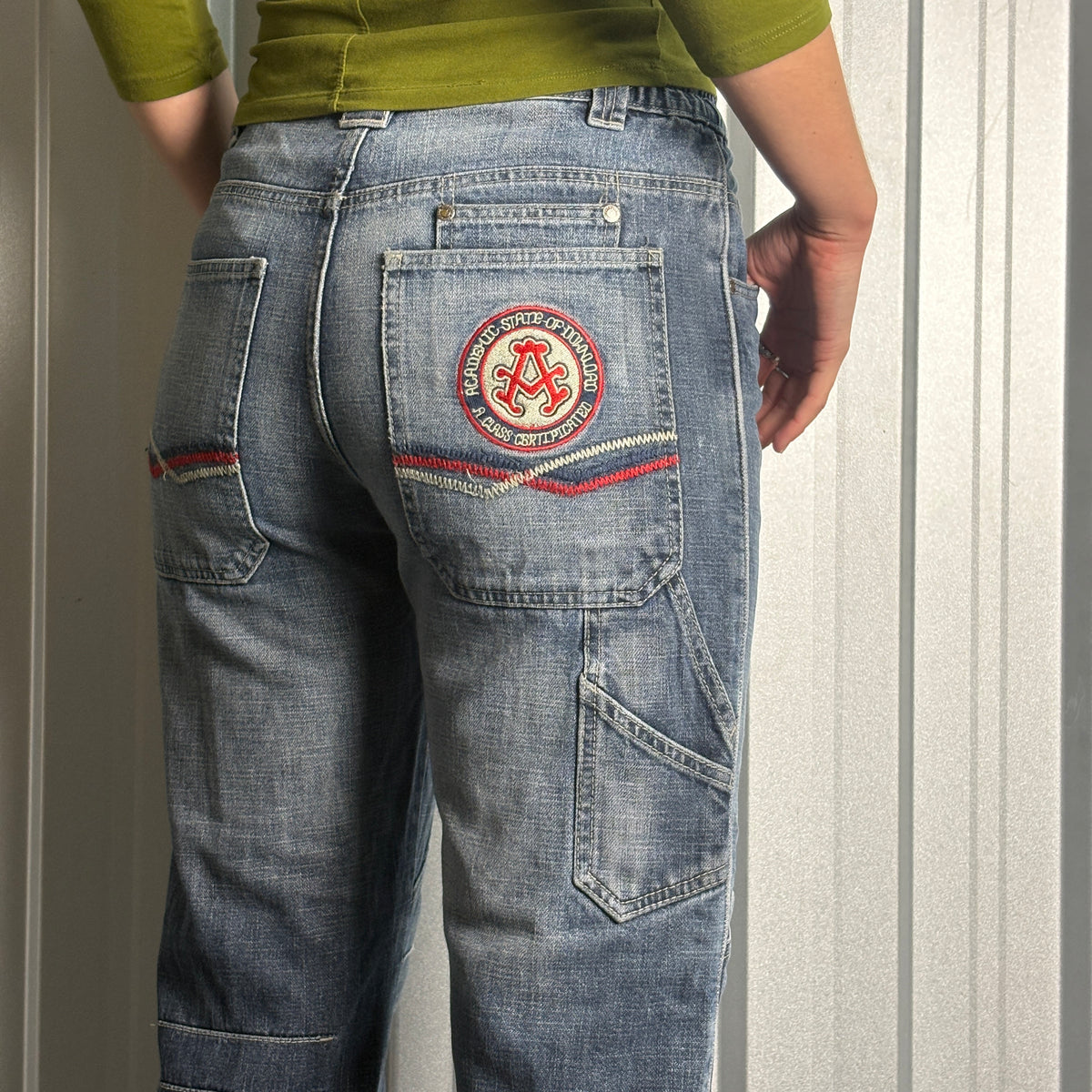 Embroidered Blue Japanese Denim Hip Hop Y2K Baggy Jeans - 28S