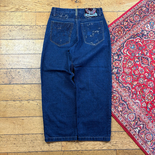 Vintage Southpole Blue Embroidered Y2K Hip Hop Baggy Jeans - 34