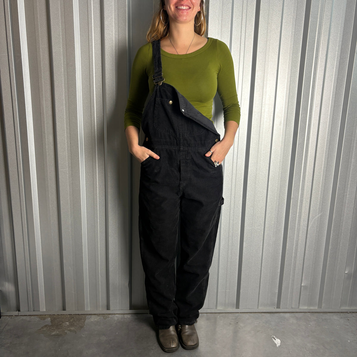 Lee Black Corduroy Workwear Dungarees - S