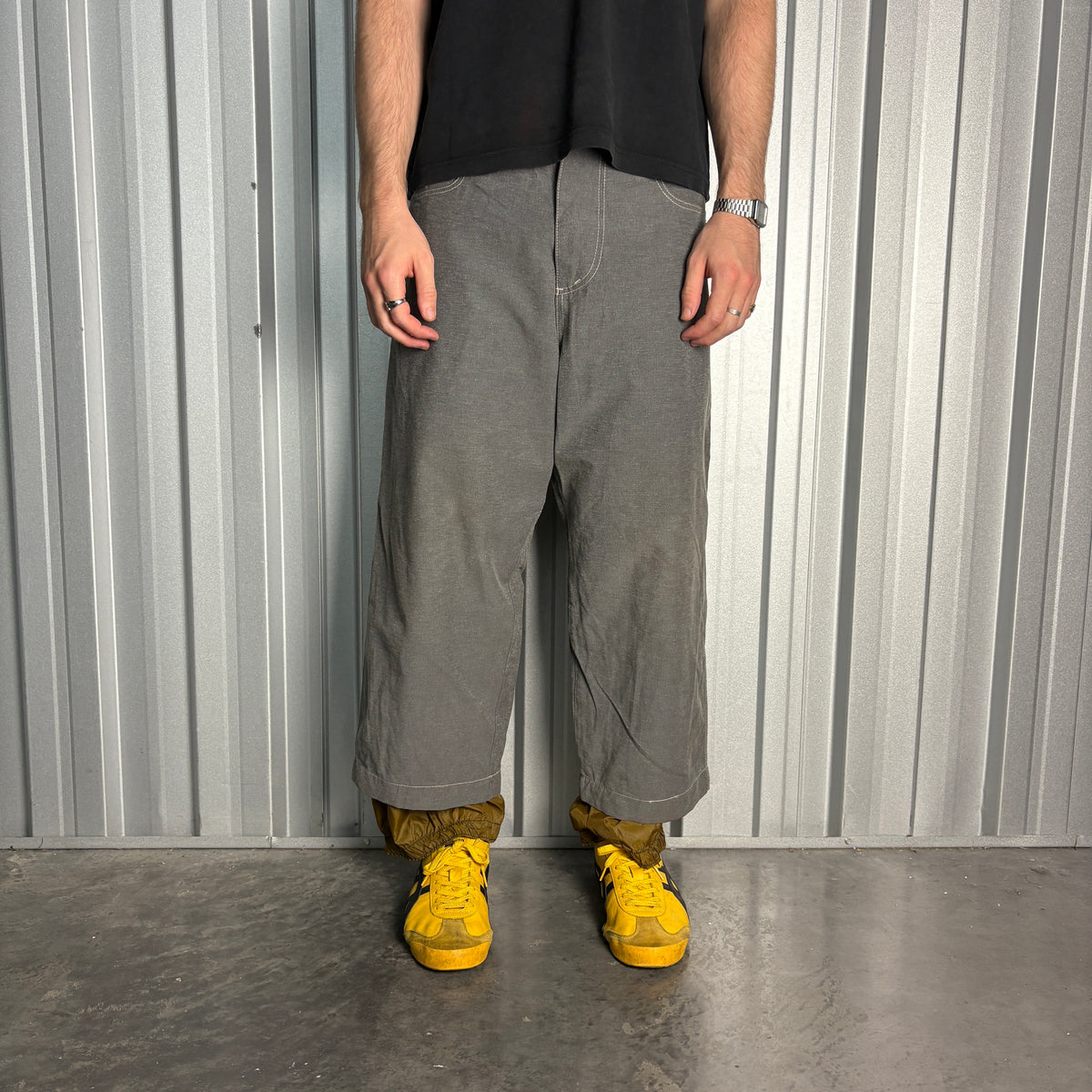 Wave Rave Grey Embroidered Japanese Denim Hip Hop Y2K Baggy Jeans - 34S