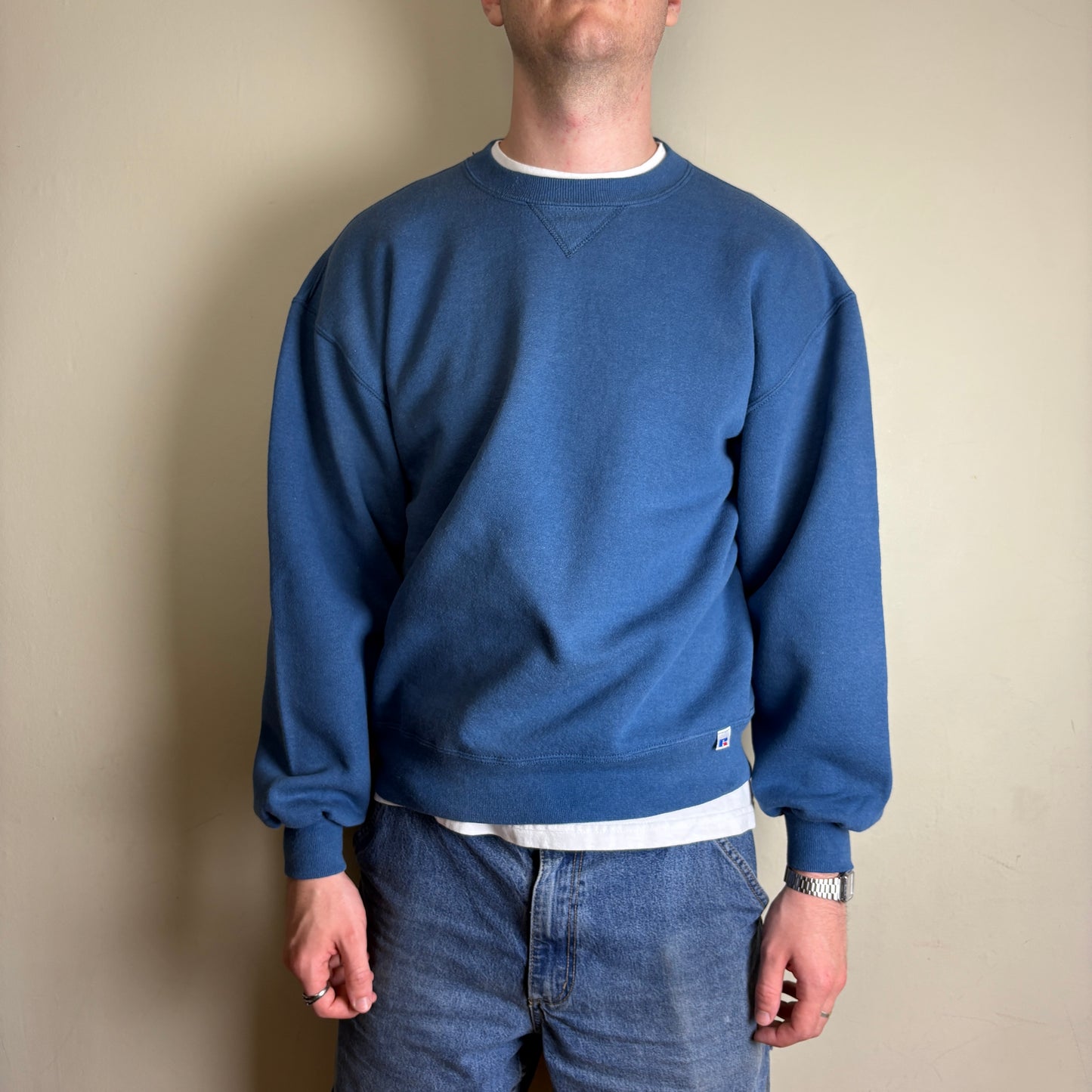 Vintage Russell Athletic Blue Boxy Blank Sweatshirt - L