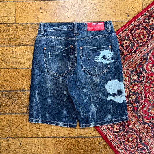 Vintage Big Train Embroidered Japanese Blue Shorts Jorts - 32