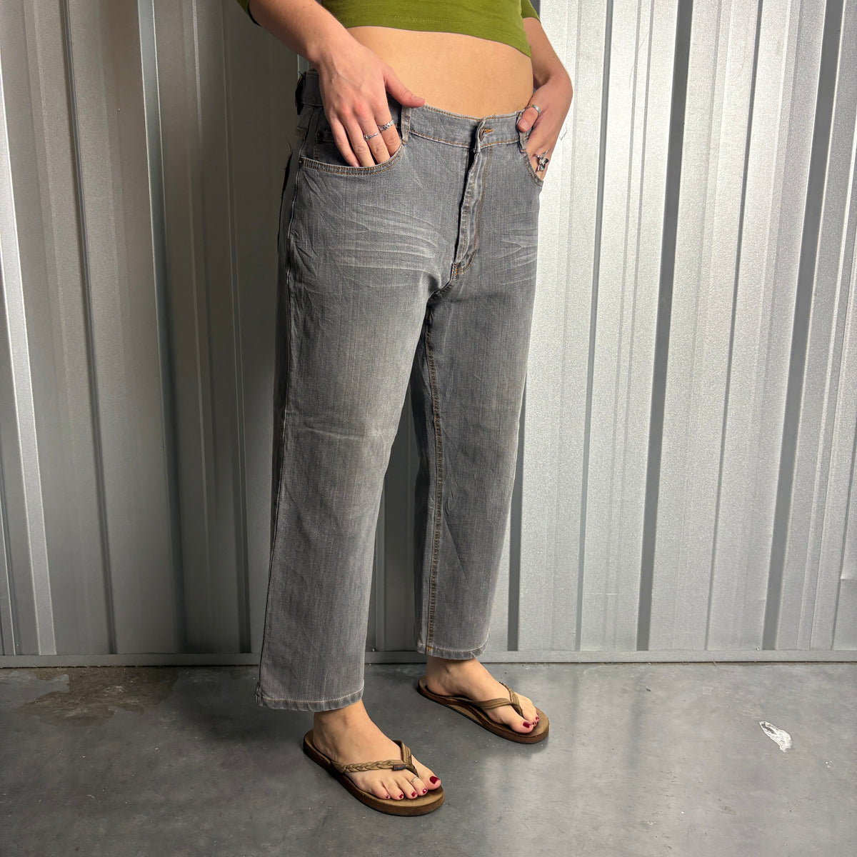 Embroidered Grey Japanese Denim Hip Hop Y2K Baggy Jeans - 34S