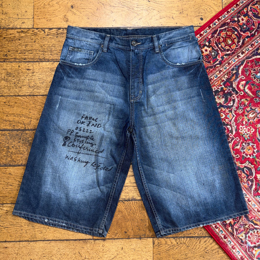 Vintage G Unit 50 Cent Blue Y2K Hip Hop Baggy Jeans Shorts Jorts - 36