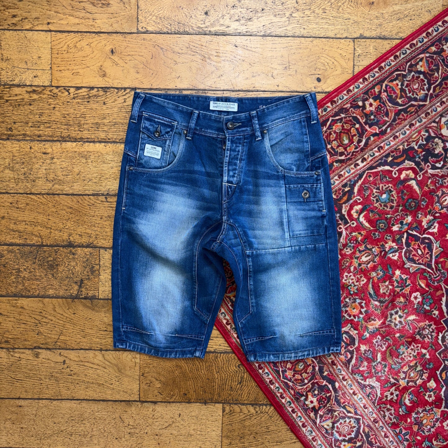 Vintage Embroidered Hip Hop Blue Shorts Jorts - 34