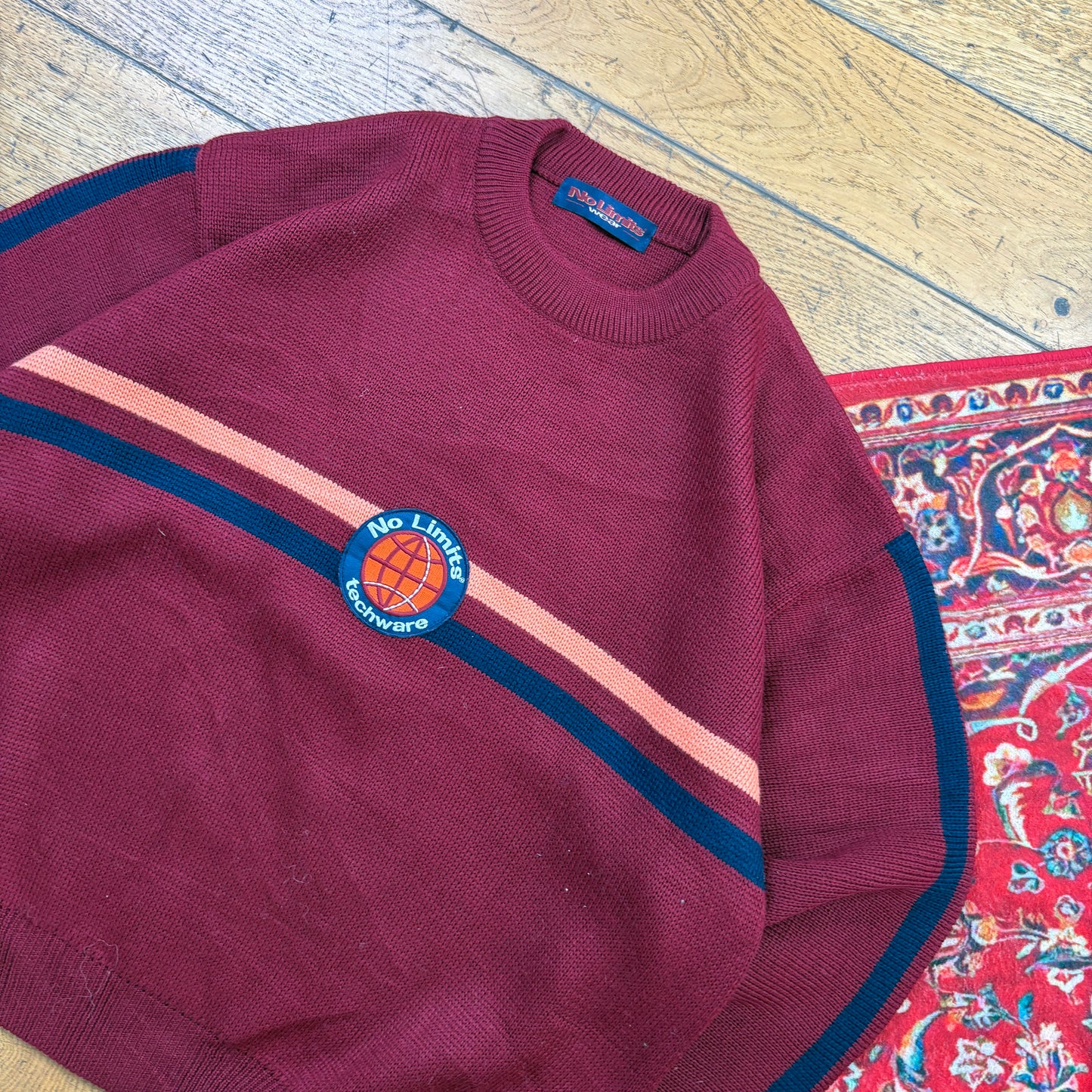 Vintage Burgundy No Limits Embroidered Chunky Knit Jumper - XL