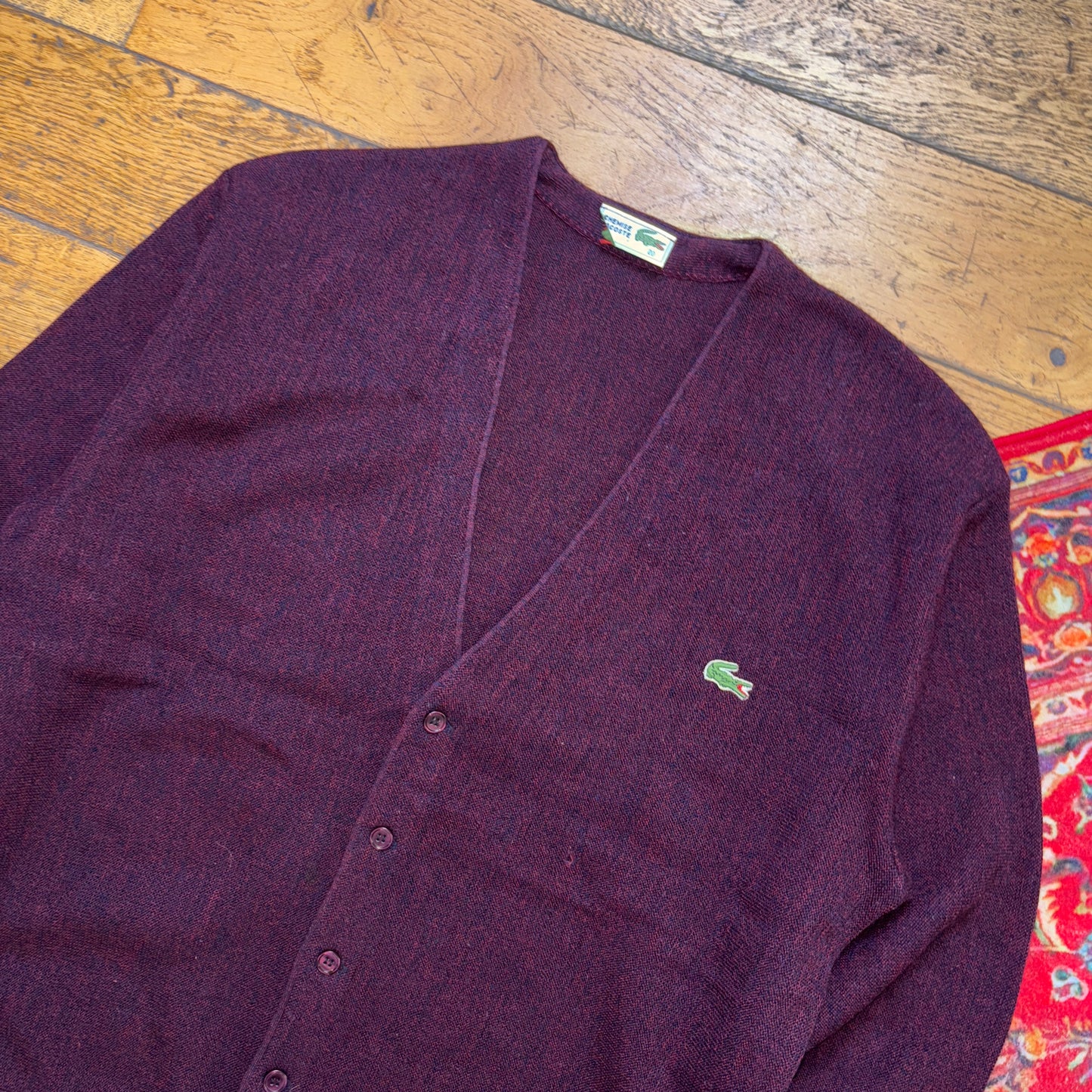 Vintage Chemise Lacoste Burgundy Wool Knit Jumper - L