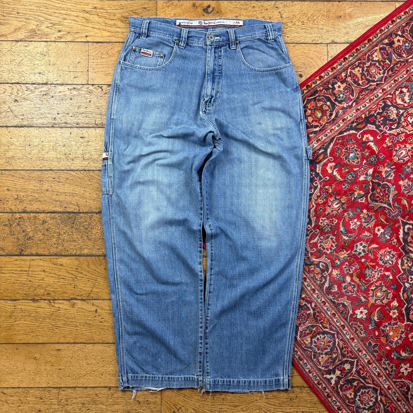 Vintage Pepe Jeans Blue Embroidered Y2K Hip Hop Baggy Jeans - 36