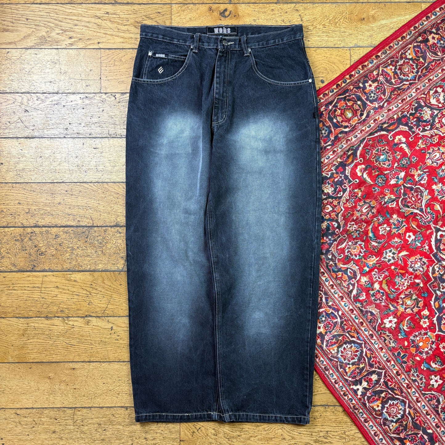 Vintage Webs Black Embroidered Y2K Hip Hop Baggy Jeans - 36