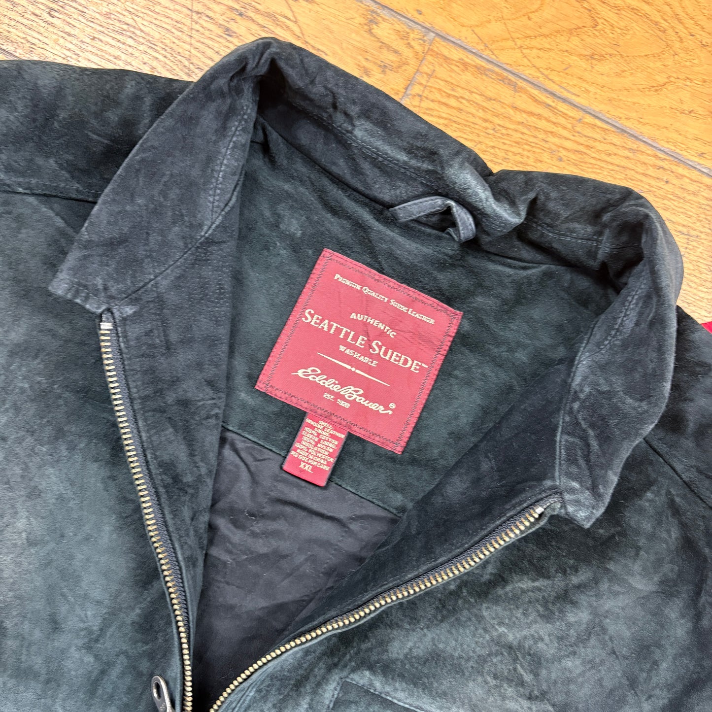 Vintage Eddie Bauer Black Suede Bomber Harrington Jacket - XXL