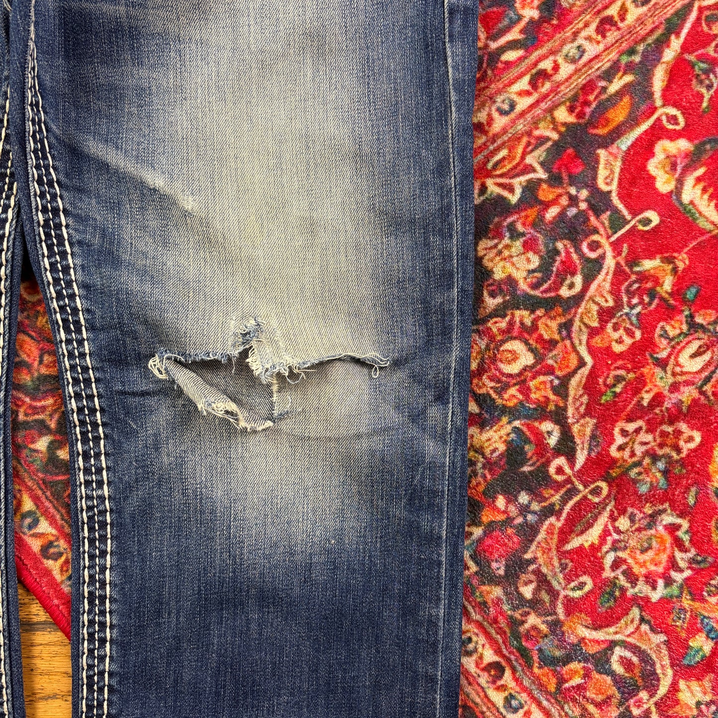 Vintage Rock Revival Blue Embroidered Y2K Hip Hop Straight Jeans - 38