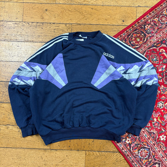 Vintage 80s Adidas Navy Embroidered Pattern Sweatshirt - XL