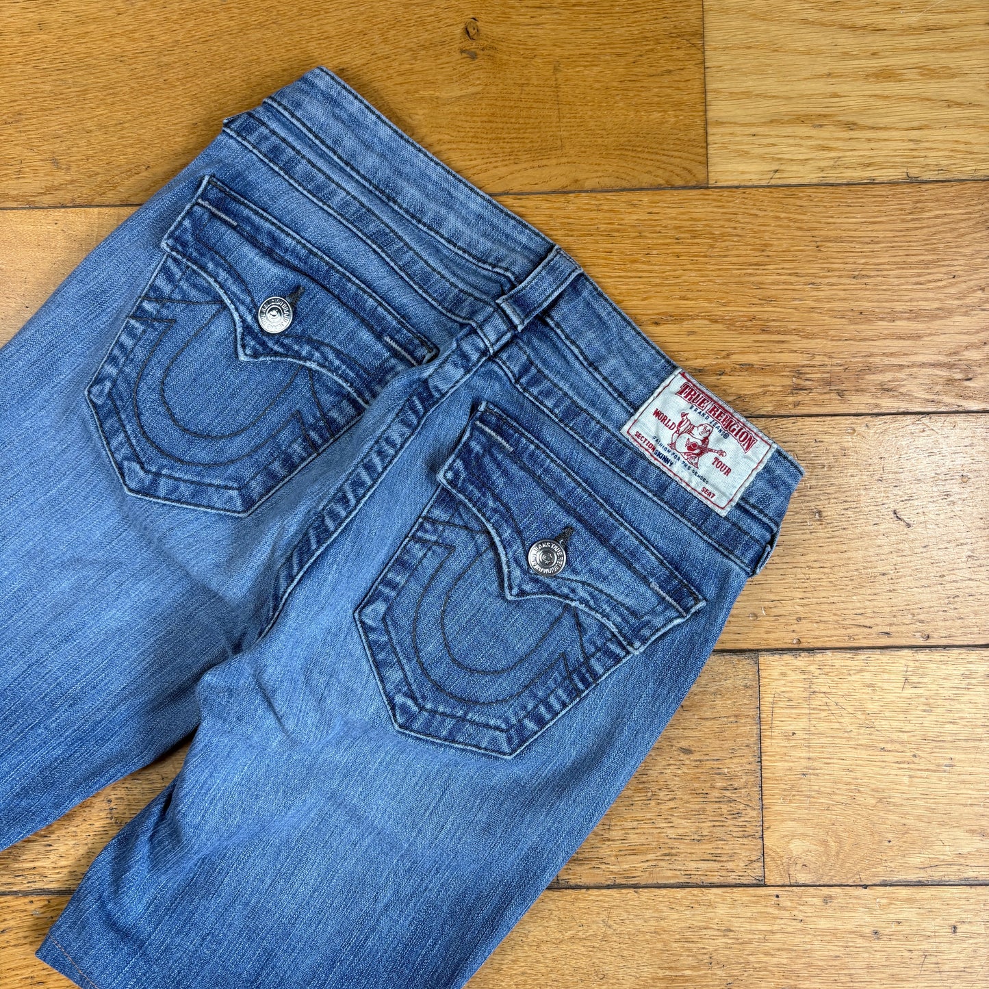 Vintage True Religion Blue Embroidered Y2K Shorts Jorts - 28
