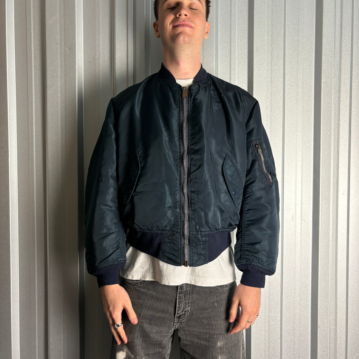 Vintage Navy Bomber Flight Aviator Cropped Boxy Jacket - M