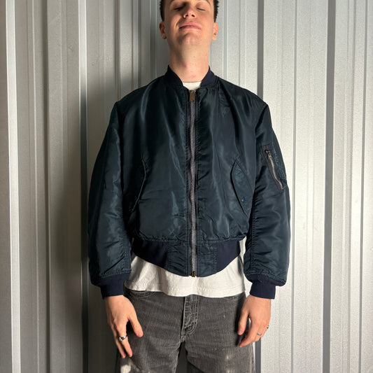 Vintage Navy Bomber Flight Aviator Cropped Boxy Jacket - M
