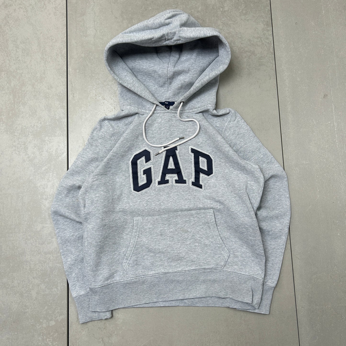 Vintage Gap Spellout Grey Embroidered Hoodie Sweatshirt - S