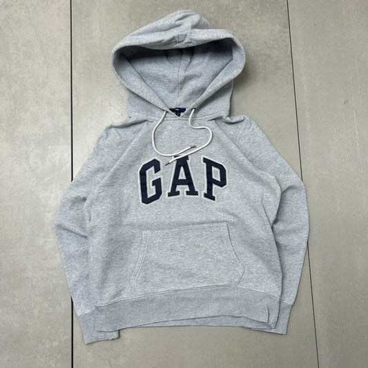 Vintage Gap Spellout Grey Embroidered Hoodie Sweatshirt - S