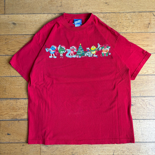 Vintage 90s M&Ms Christmas Single Stitch Red Graphic T-Shirt - L