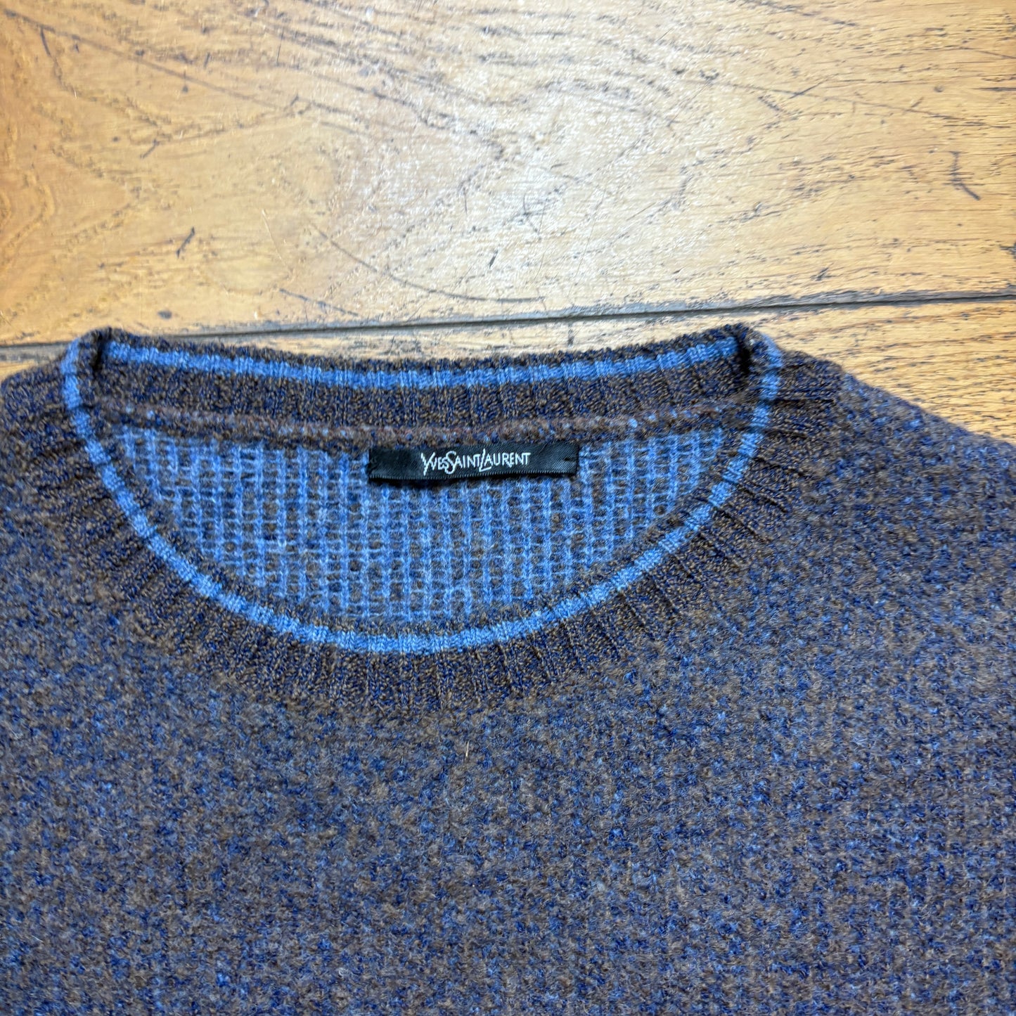 Vintage Brown YSL Yves Saint Laurent Brown Grey Chunky Knit Jumper - M
