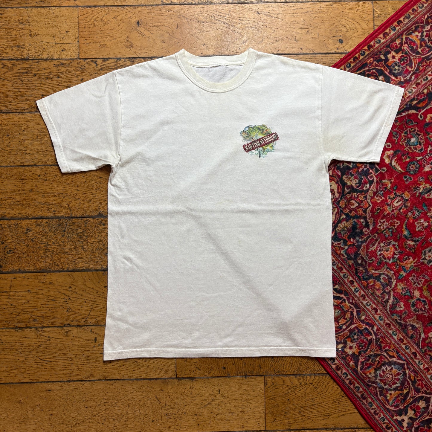 Vintage White Funny Fishing Graphic T-Shirt - S