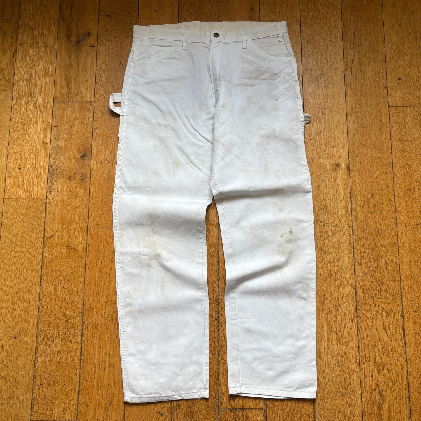 Vintage Dickies Workwear Carpenter White Baggy Trousers - 36