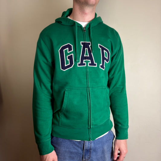 Vintage Gap Green Spellout Embroidered Zip Hoodie Sweatshirt - M