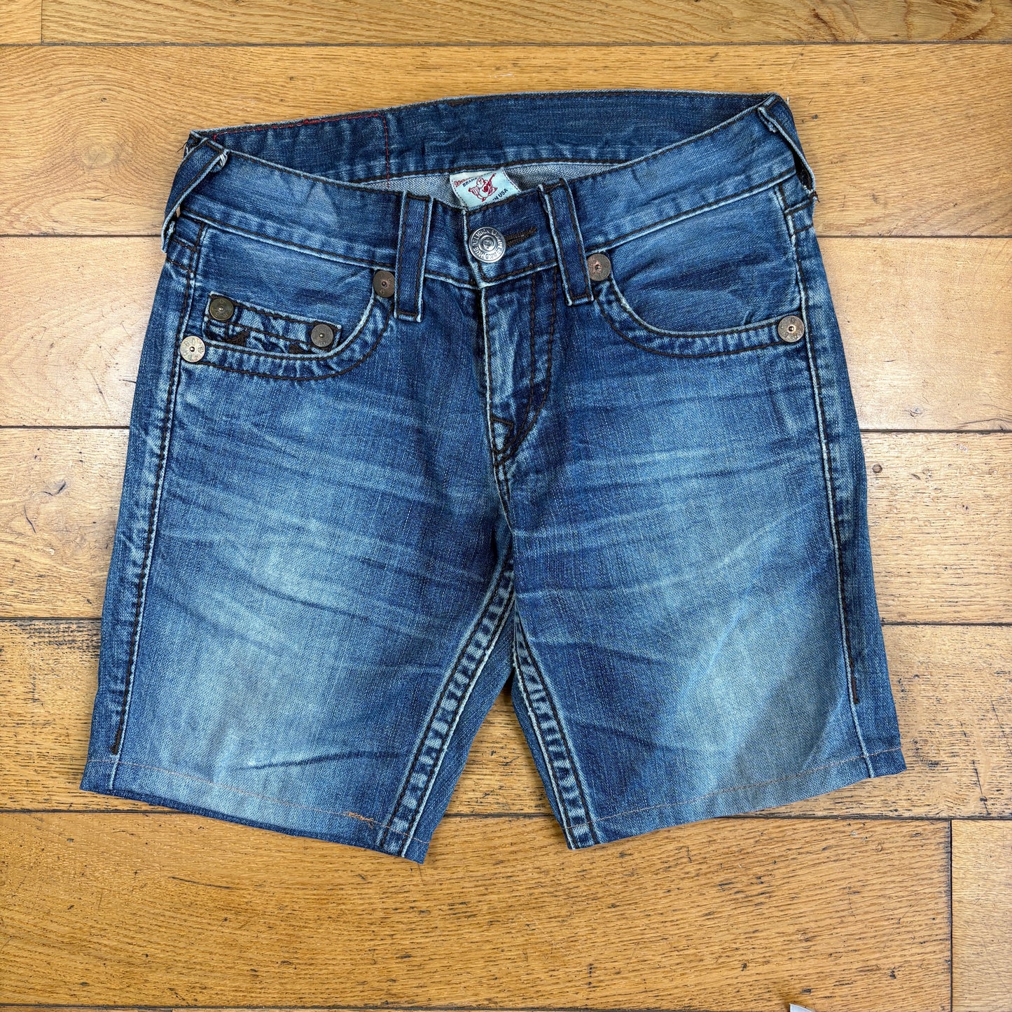 Vintage True Religion Blue Embroidered Y2K Shorts Jorts - 32