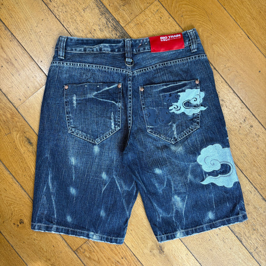 Vintage Big Train Embroidered Japanese Blue Shorts Jorts - 32