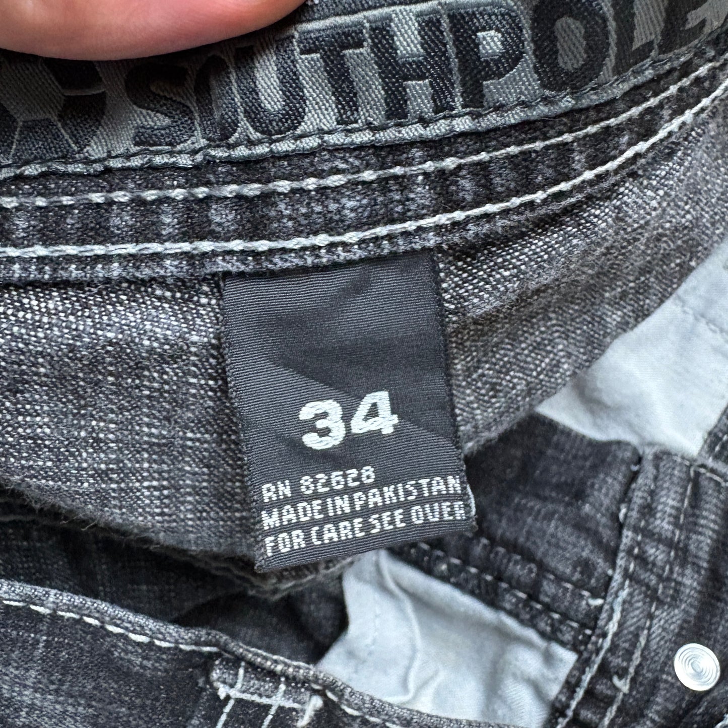 Vintage Southpole Black Embroidered Y2K Hip Hop Baggy Jeans - 36