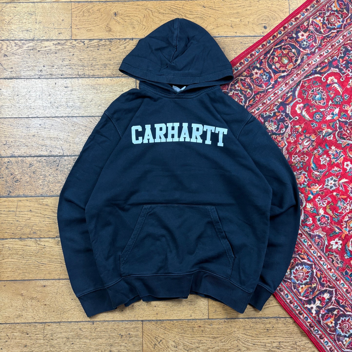 Vintage Carhartt Black Hoodie Spellout Sweatshirt - L